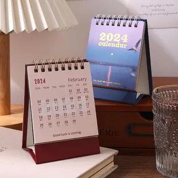 Небольшой настольный календарь в тематике пейзажа на 2024 год, мини-ежемесячный настольный постоянный календарь для планирования и организации дома или офиса