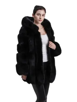QIUCHEN PJ8149 новая модель женская шуба из натурального лисьего меха с длинными рукавами и капюшоном, пальто из натурального лисьего меха высокого качества, быстрая доставка