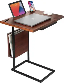Раскладывающийся Приставной столик С-образной формы из дерева акации с Подставкой для телефона и планшета - Подставка для телевизора Для Ноутбука - Письменный стол для дивана - Кровати - Столик для закусок