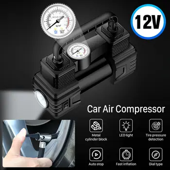 Воздушный компрессор для автомобильных шин Универсальный электрический воздушный насос для накачивания шин Портативный воздушный компрессор 12 В с манометром для всех транспортных средств