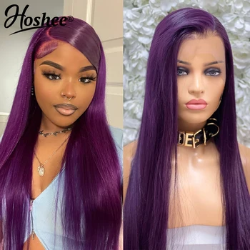13x6 Фиолетовый парик из человеческих волос, Бесклеевые парики из человеческих волос, Прозрачные парики из кружева HD Для женщин, парики из прямых бразильских волос