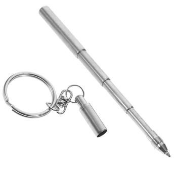 Брелок в форме выдвижной ручки Мини-Металлическое Кольцо для ключей Портативная Телескопическая Шариковая Ручка из нержавеющей Стали Брелок Для ключей Инструменты