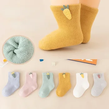 Детские носки Махровые Зимние утолщенные Теплые хлопчатобумажные мультяшные аксессуары Детские носки Милые Носки для новорожденных с редиской
