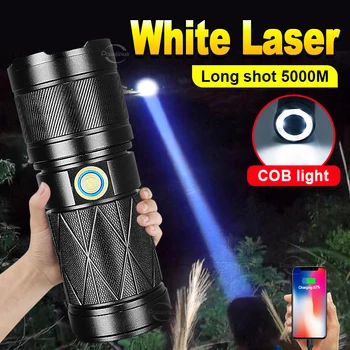 Мощный белый лазерный фонарик со встроенной батареей 12000 мАч, дальнобойный фонарик, мощный тактический фонарь для охоты