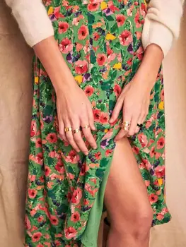 Женская плиссированная юбка Миди с цветочным принтом, длинные юбки с разрезом, элегантные юбки Jupe Holiday 2023, Весна