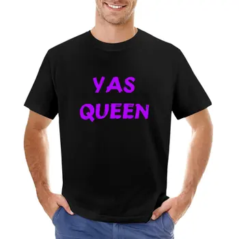 YAS QUEEN ~ Дизайн текста фиолетовым шрифтом ~ На черном фоне, футболка, спортивные рубашки, мужские