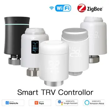 Tuya ZigBee / WIFI Термостатические клапаны радиатора Беспроводной регулятор температуры привода радиатора TRV Alexa Google Home App Contro
