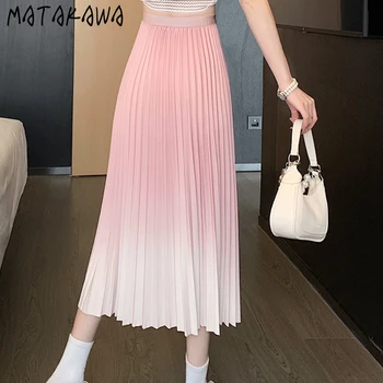 Женская юбка Matakawa Градиентного розового цвета, милая Весенне-летняя Корейская мода, элегантные плиссированные длинные юбки Faldas Mujer с высокой талией