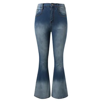 Женские джинсы-клеш, модные повседневные Свободные джинсовые брюки, джинсы-стрейч, Удобные Мягкие Длинные брюки, Винтажные эстетичные джинсовые брюки