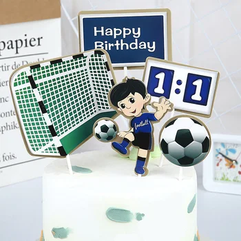 Синий Футбольный Топпер для кексов с Днем Рождения, Спортивный Топпер для торта с Днем рождения для мальчика, украшения для торта на День рождения, Детский душ