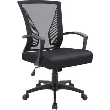 Офисный стол, сетчатый офисный стул со средней спинкой, эргономичный поворотный компьютерный стул с поясничной поддержкой (черный)