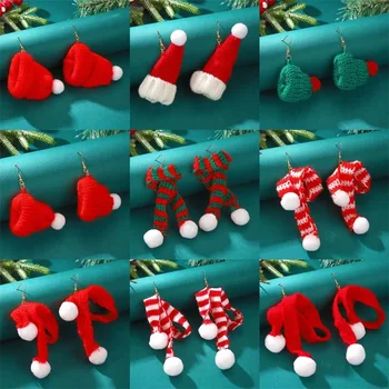 Креативная красная плюшевая шапка ручной работы, шарф, серьги для женщин, Рождество, Новый год, Милые украшения для ушей, аксессуары