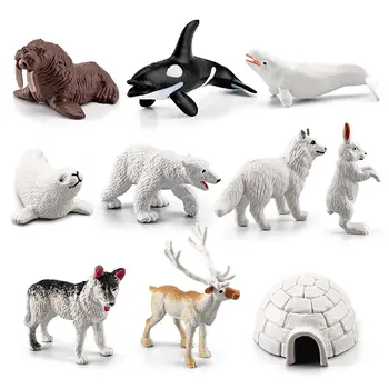 Микропланшафтная игрушка, фигурка кита, северного оленя, Миниатюрные тюлени, Моржи, белый медведь, Лиса, Кролик, Модель арктического животного