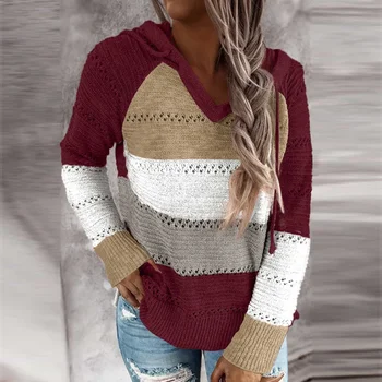 2023 осенне-зимний новый свободный шерстяной вязаный пуловер в полоску с длинными рукавами для беременных черного цвета