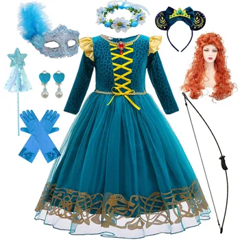 Платье Храброй девочки Мериды, детский мультяшный костюм для ролевых игр, детское платье принцессы с длинным рукавом, Карнавальный костюм для вечеринки на Хэллоуин
