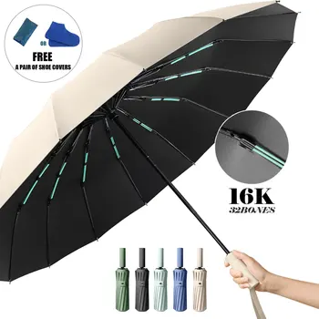 16K Двойной Костяной Большой Зонт Для Мужчин И Женщин, Ветрозащитные Компактные Зонты С Автоматическим Складыванием, Деловой Роскошный Зонт От Солнца И Дождя, Дорожный Зонт