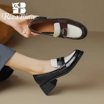 Женские Повседневные лоферы RIZABINA из натуральной кожи с круглым носком, повседневная обувь на толстой подошве, Женская модная разноцветная высококачественная обувь Daiy.