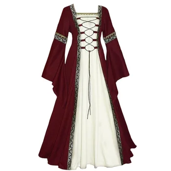 Женщины Европейского Средневекового двора на Хэллоуин, Маскарадный костюм Вампира, Карнавал, Винтажное Элегантное платье королевы без бретелек с длинным рукавом.