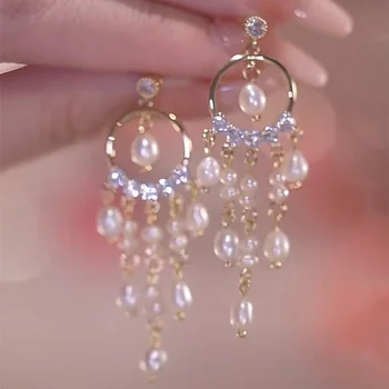Корейские серьги-кисточки с жемчугом в виде капли воды 2023, Новые Модные Полые Серьги-подвески с цирконием, Свадебные украшения