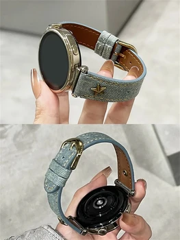 22 мм 20 мм Ретро Звезда Джинсовый Кожаный Браслет Для Samsung Galaxy Watch 4 5 6 3 41 45 мм 46 мм 42 мм Ремешок Для Huawei GT 3 2 Pro Band