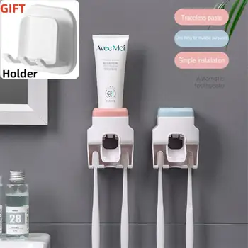 Креативный автоматический дозатор зубной пасты для настенного монтажа и маленький держатель зубной щетки, соковыжималка для зубной пасты для семейного душа и ванной комнаты