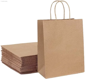 Бумажные подарочные пакеты из крафт-пакета по 10-50 штук, многоразовые продуктовые пакеты для упаковки подарков для рукоделия, свадебных деловых сумок для вечеринок в розницу