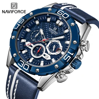 Мужские часы NAVIFORCE из роскошной кожи, спортивные водонепроницаемые часы с хронографом для мужчин, кварцевые наручные часы с датой Relogio Masculino