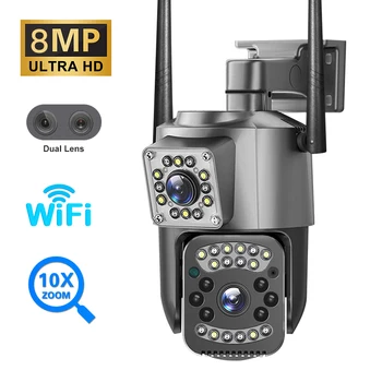 WiFi 4G IP-Камера 4 + 4MP 4K PTZ С Двойным Объективом и 10-Кратным Зумом, Наружная Камера Безопасности, Беспроводная Камера Видеонаблюдения Ночного Видения, Камеры Видеонаблюдения