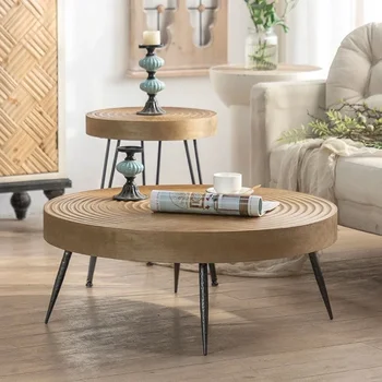 Журнальный столик из массива дерева в стиле ретро в семье, комбинированный журнальный столик с высоким и низким расположением, Деревянный чайный столик для гостиной