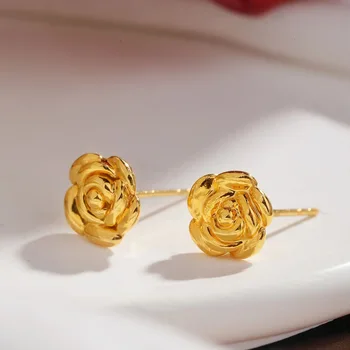 LABB Серьги-розы из настоящего золота 18 карат Au750, цвет золото, легкие роскошные объемные серьги, бутик ювелирных изделий, подарок E180