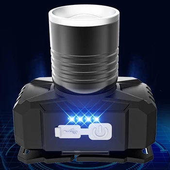 Светодиодный налобный фонарь с 4 режимами освещения, компактный головной фонарик типа C, зарядка через USB, индикатор мощности фонарика дальнего действия для аварийного восхождения