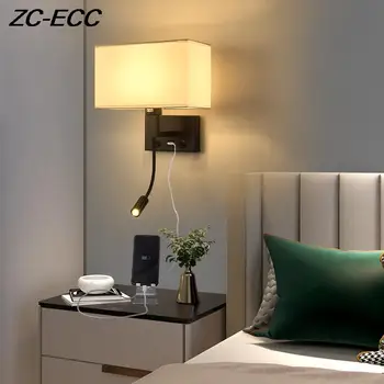 Настенный светильник Nordic Led Bed для гостиной Прикроватные бра для спальни Лампа с интерфейсом USB Выключатель питания Настенные светильники для внутреннего декора