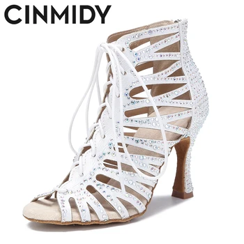 CINMIDY/ Новые танцевальные ботинки, женские туфли для латиноамериканских танцев со стразами, Стандартные туфли для бальных танцев, Обувь для вечеринок, домашние сандалии