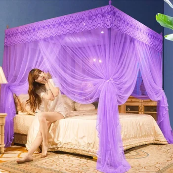 Вышивка, кружевная Плиссированная Москитная сетка для квадратной кровати, Романтическая принцесса, Сетка для двуспальной кровати размера 