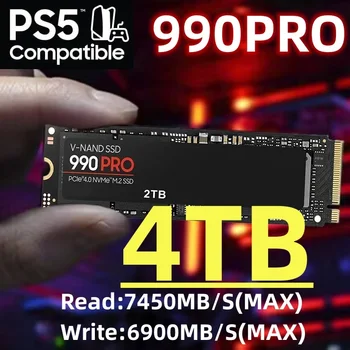 990PRO 1 ТБ 2 ТБ 4 ТБ 2023 Новейший SSD Внутренний Твердотельный Диск M2 2280 PCIe Gen 4.0 NVMe 7450 МБ/с. для Настольного компьютера PS5 Для Ноутбука