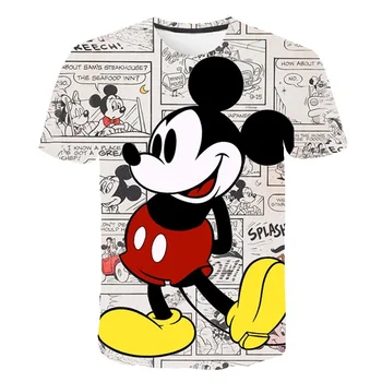 Летние футболки с Микки Маусом из мультфильмов 2023 года, одежда для девочек, модные футболки с короткими рукавами из серии Disney, повседневная футболка с героями мультфильмов