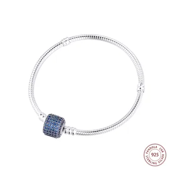 Браслет с голубым кристаллом, оригинальный фирменный браслет из стерлингового серебра 925 пробы, цепочка в виде змеи, Браслеты с подвесками для женщин, Аксессуары для ювелирных изделий DIY