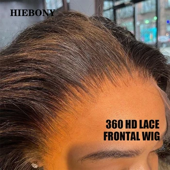HiEbony 360 HD Кружевные Фронтальные Парики Прямые 250% Полностью Фронтальные Парики С Высоким Конским Хвостом, Предварительно Выщипанные Бесклеевые HD Кружевные Парики С Детскими Волосами Вокруг