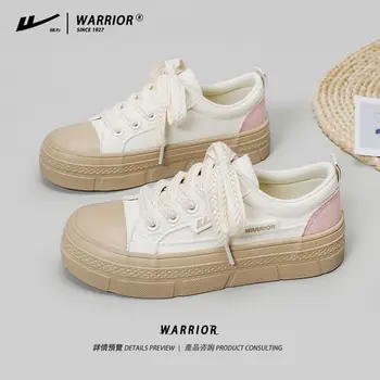 Женская парусиновая обувь бренда Warrior 2023, Шикарные и элегантные белые кроссовки на платформе, уличная модная повседневная обувь для ходьбы на шнуровке
