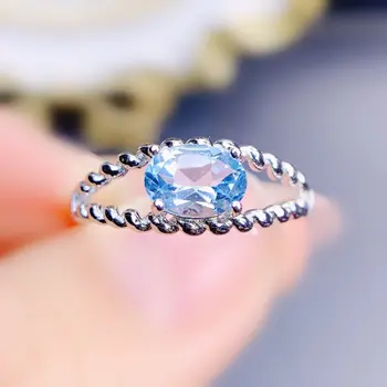 Натуральное кольцо с голубым топазом овальной формы На ювелирное изделие 5*7 мм 1,1 карат драгоценный камень стерлингового серебра 925 пробы Изысканные ювелирные изделия J23939