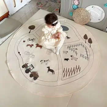 Милый коврик с рисунком фермы, мягкий круглый коврик с рисунком фермы для младенцев и малышей, который можно стирать в машине, коврик для ползания в спальне
