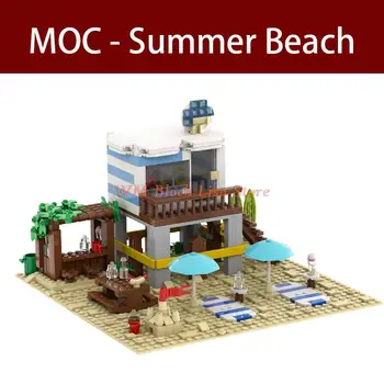 MOC4068 City Beach Villa Brick Street View Совместимые фигурки Строительные блоки Развивающие игрушки для детей Архитектурные подарки