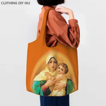 Сумки-тоут для покупок Our Lady Of Schoenstatt Многоразового использования Virgin Mary Catholic Saint Бакалейная холщовая сумка для покупок через плечо, Сумочка