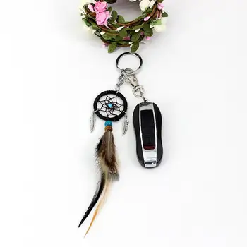 Брелок для ключей, подвеска для автомобиля, мини-ловец снов из перьев ручной работы, декор для уникальных деталей, портативные украшения для автомобиля