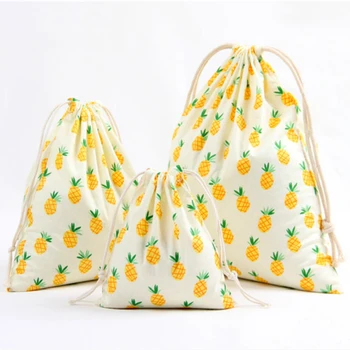 Сумка на шнурке с принтом фруктов 3 размера, карманная сумка для хранения, рюкзак с рисунком ананаса, женские сумки из хлопчатобумажной ткани