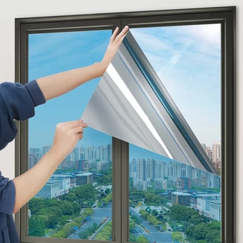 Блокирующий Анти-УФ-отражающий оттенок окна для домашнего офиса, черно-серебристый, Односторонняя Зеркальная наклейка на окно, стекло, Виниловая клейкая пленка