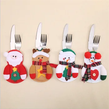 2 шт. Рождественские держатели для посуды, снеговик, Санта-Клаус, Лось, сумки для ножей и вилок, чехлы для рождественской вечеринки, украшения для обеденного стола