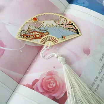 Китайский дизайн Складной веер W011 для чтения Подарочной книги Цвет страницы Канцелярские принадлежности для студентов и учителей Металлическая закладка