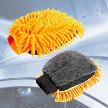 Перчатки для мойки автомобилей Синельная щетка для детализации автомобиля Синие Желтые Оранжевые Перчатки для ухода за автомобилем для чистки аксессуаров для мойки автомобилей