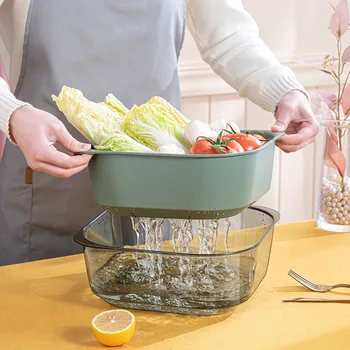 Двухслойный таз для мытья овощей, дренажная корзина, кухонный бытовой таз для мытья овощей и дренажный таз, васи для мытья овощей